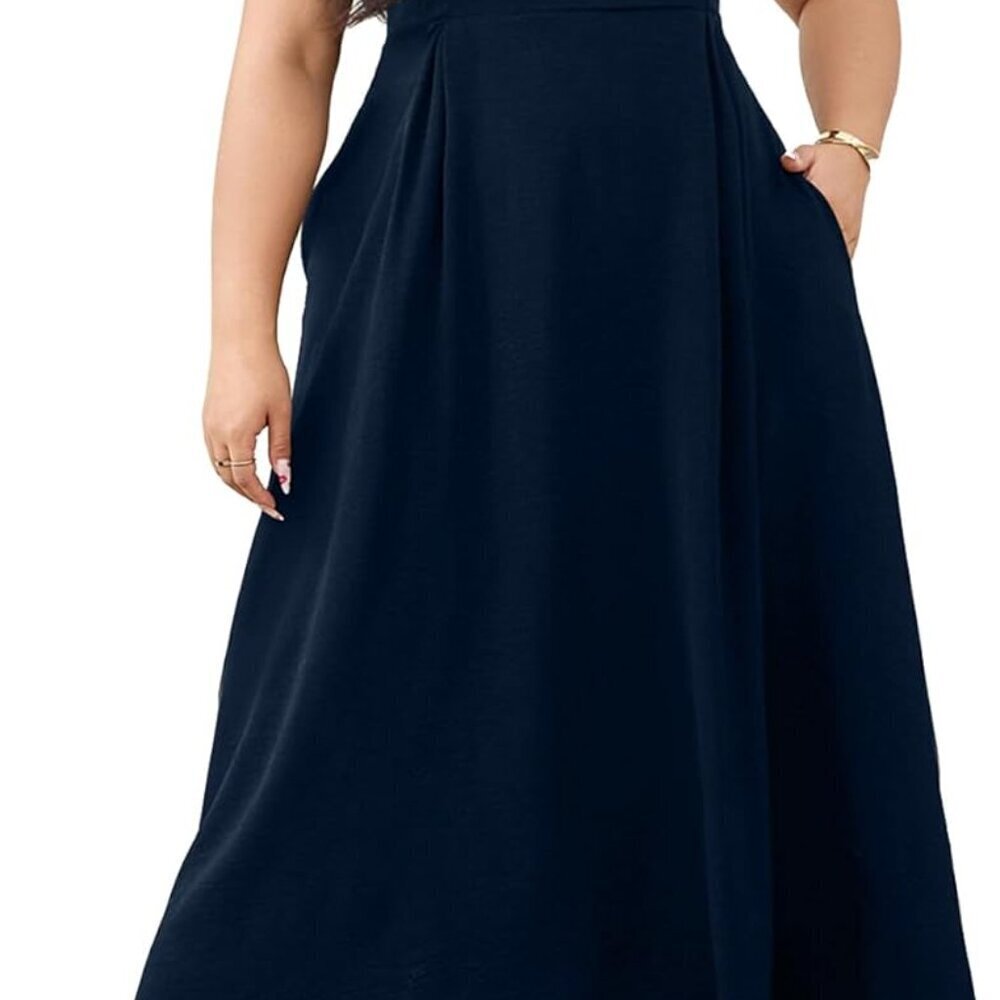 Women's Plus Size Maxi Dress Polyester V-Neck Sleeveless Fitted Pockets